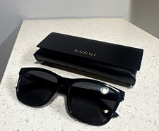 Gucci GG0746S 001 Rectangle Sunglasses Black Frame Gray Tinted Lenses 57-17
