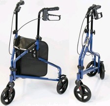 NRS Healthcare 3 Wheel Steel Rollator Walking Aid, Bag, Lockable Brakes, Folding