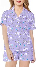 Girls Pajamas Sets Short Sleeve Kids Pjs Button Down Sleepwear