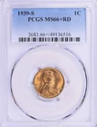 1939-S Lincoln Wheat Cent PCGS MS66+ RD Superb Gem Red Low Pop Registry Coin