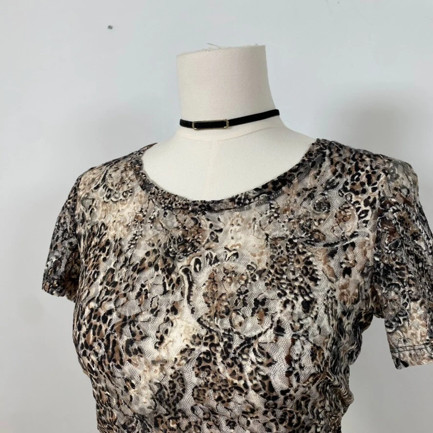 Vintage BKE Womens Y2K Mesh Top Size L Sheer Animal Print Grunge Gothic Edgy - Image 2 of 4