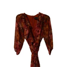 Maison Tara Floral Wrap Dress - Red and Orange Size 6 NWT 