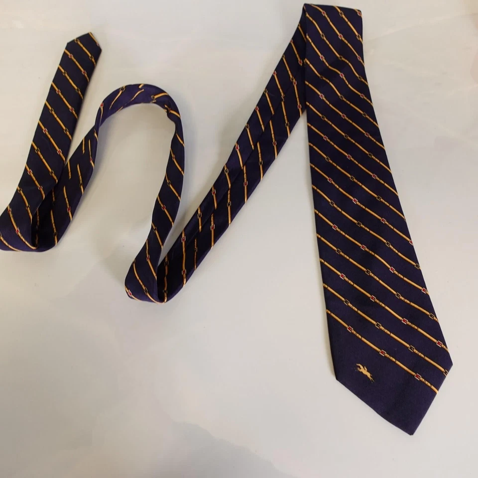 Longchamp 领带男式蓝色海军蓝条纹西部动物牛仔腰带图案 — 第 3/4 张图片