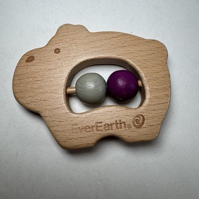Ever Earth Everearth Wooden Baby Toy Rattle Hippo Animal Purple Grey 3.5''