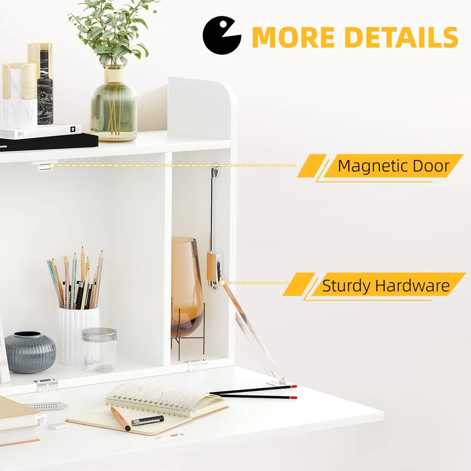 HOMCOM Wall Mounted Table w/ Space Saving Storage Compartments for Home Office - Image 4 of 4
