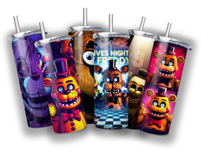 Five Nights At Freddy's FNAF 20 OZ STAINLESS STEEL TUMBLER CUP +LID/STRAW