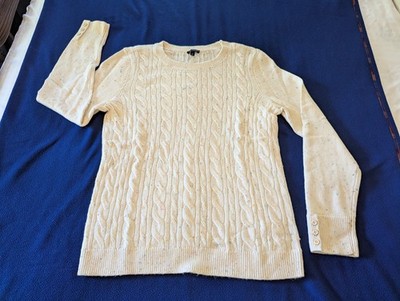 Talbot's Sweater Medium Off White Colorful Specks Button Sleeves