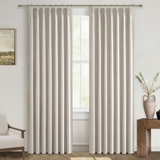 Natural Linen Pinch Pleated Blackout Curtains  Drapes 96 Inch Long Bedroom/L...