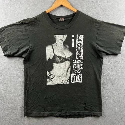 Old Ghosts Shirt Mens Large Black Faded I Love Chick 1990s vintage concert t-shirt, vintage, size L, single stitch, B+ condition