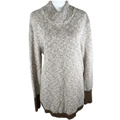 LL Bean Signature Knit Mock Neck Sweater Women's Size Large Cotton Linen Blend