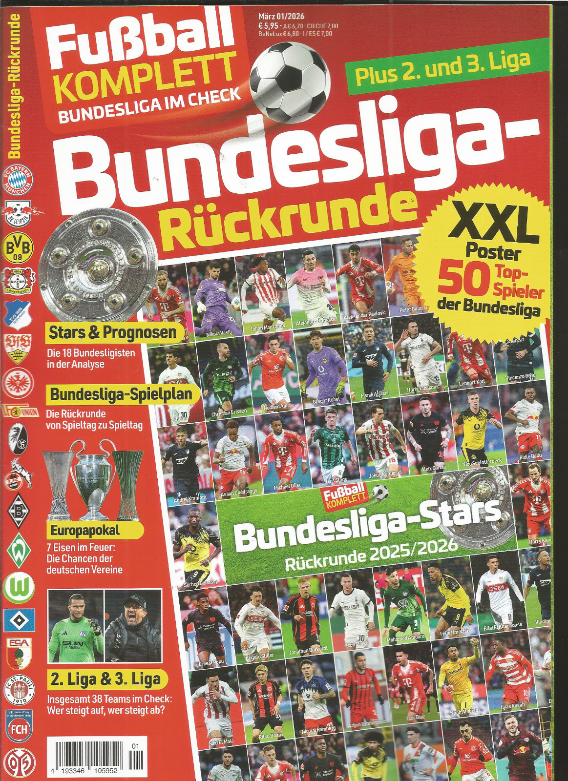 Fußball Komplett März 01/2026 Bundesliga Rückrunde + XXL Poster 50 Top Spieler