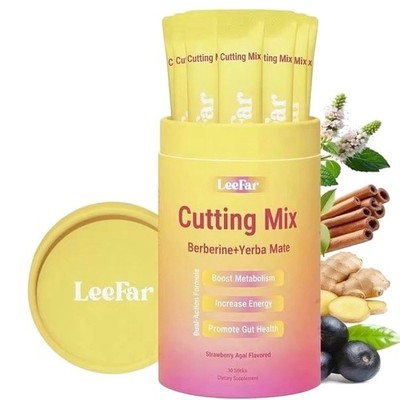 Cutting Mix Powder Sticks Berberine Yerba Mate Strawberry Acai Flavor 30 Serving
