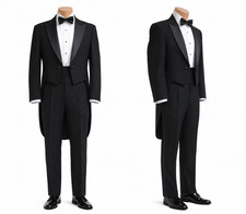 Men s Pierre Cardin Black Tuxedo Tailcoat Satin Peak Lapels 100 Wool Size 42L