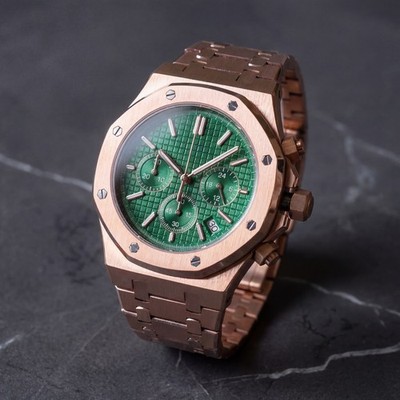 CUSTOM Automatic Chronograph NH35 Green Dial Octagonal Case Integrated Watch