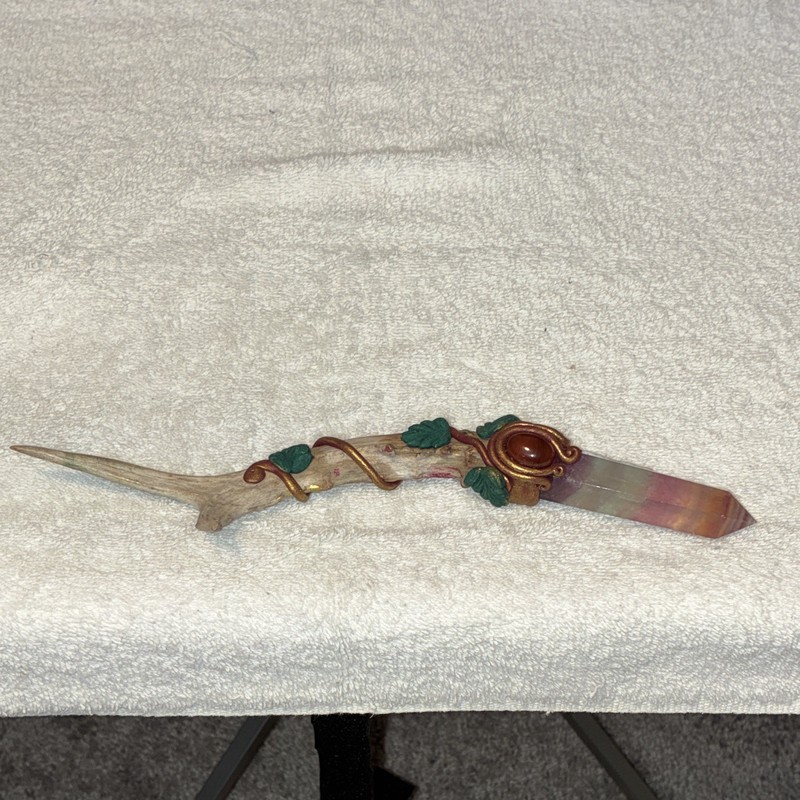 Hand Painted Antler & Multicolor Crystal Point Figurine, Fantasy Swirl