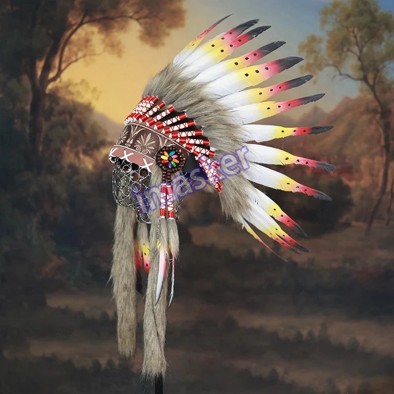 Tocado de plumas indio hecho a mano fiesta rendimiento étnico popular disfraz  Foto 3 de 4
