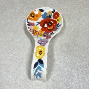 Ceramic Spoon Rest Floral & Gardens Pattern, Multicolor/White, Under 10 in