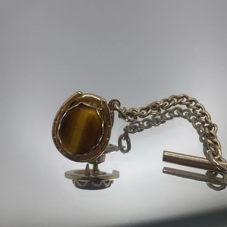 Joia masculina vintage estilo sudoeste assinada Hickok olho de tigre ferradura - Imagem 3 de 4