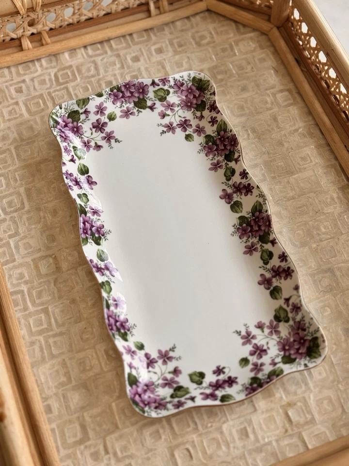 Grace's Teaware 11" x 5.5" Tea Service Tray Purple Floral Gold Trimmed - Image 2 of 4