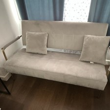 Beige Velvet 2 Seater Sofa Loveseat Gold Frame 2 Cushions 140x80cm