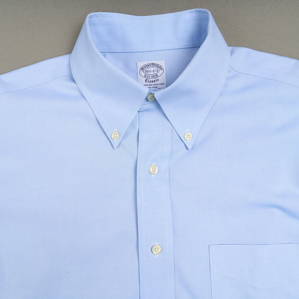 Camisa de vestir Brooks Brothers 15,5 2/3 azul algodón Supima sin planchar con botones Foto 3 de 4