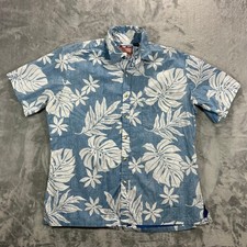 RJC Aloha Shirt Mens XL Blue White Floral Reverse Print Made in USA Luau Vaction