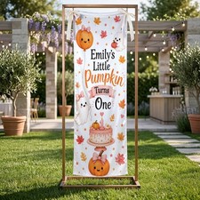 Personalize Halloween Autumn Kid First Birthday Banner Little Pumpkin Turn Ghost