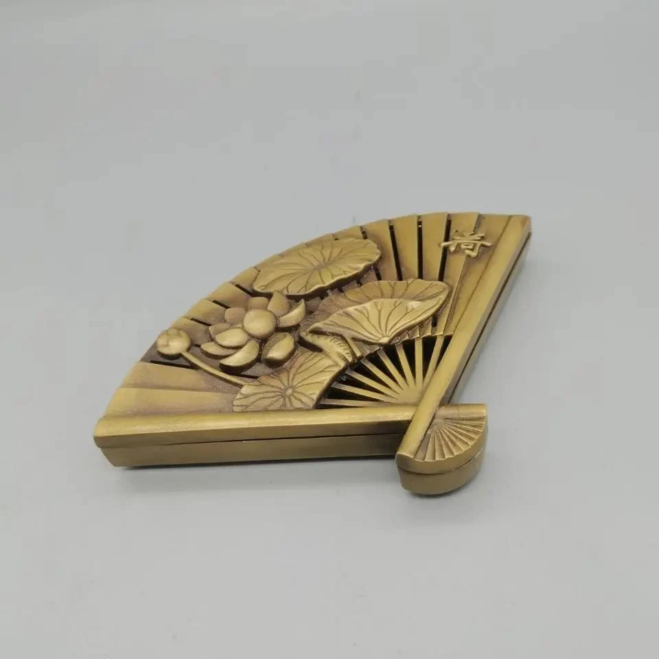 Quemador de incienso en forma de abanico flor de loto dorado latón fengshui chino de 6,5" Foto 3 de 4