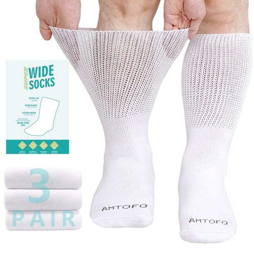 Extra Wide Socks for Swollen Feet 3 Pairs Wide Bariatric Socks Non-Binding Di