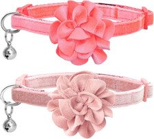 2 Pack Cat Collar Floral with Bell and Removable Flower Bowtie Breakaway Adjusta