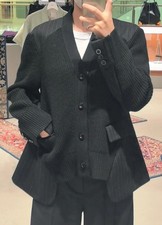 Autumn Lady New Sacai Luck Long Sleeve Splicing Knitted Suit Jacket Top / 