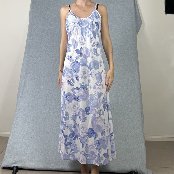 Tree of Life Maxi Dress Womens L Purple Floral Slip Cotton Boho Hippie Feminine