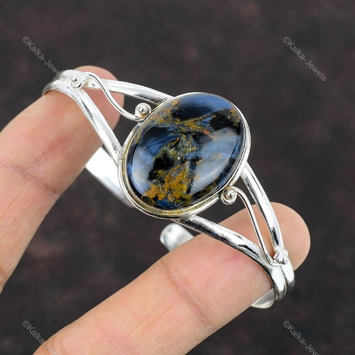 Gift For Her 925 Sterling Silver Natural Pietersite Gemstone Bangle Adjustable - Picture 4 of 9