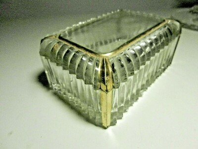 glass cigarette box Ribbed Clear JEANETTE GLASS Trinket or Cigarette Box Gold Trim & Lid