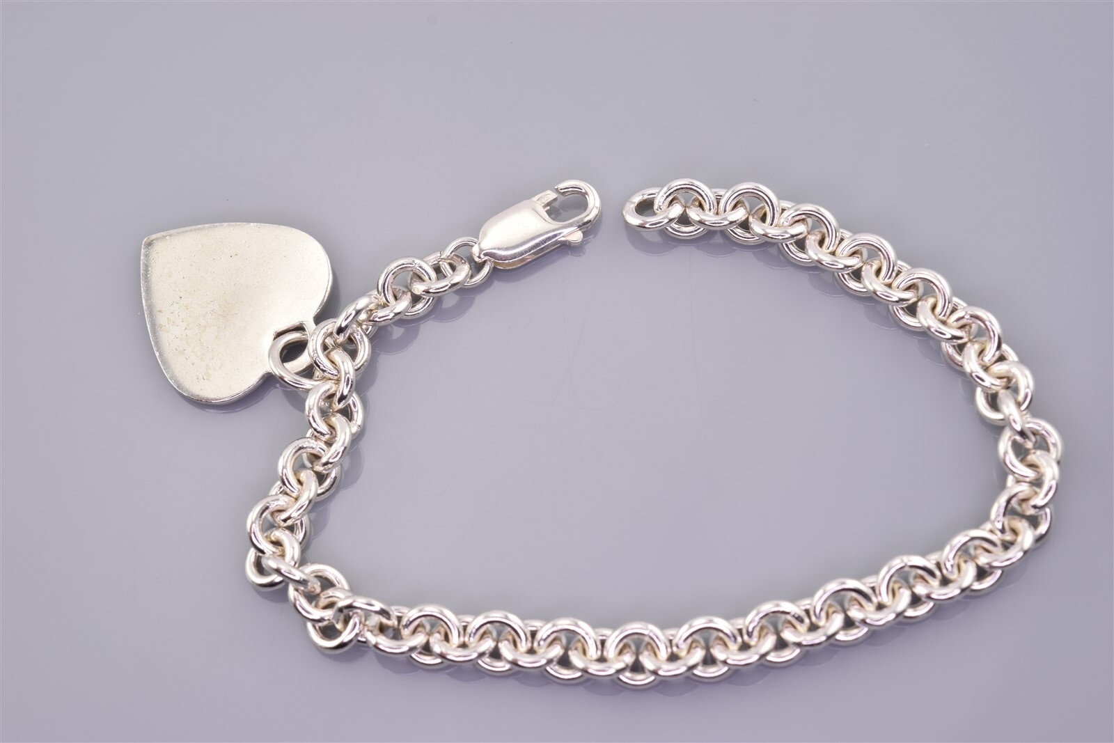 Sterling Silver Solid Circle Link Heart Charm 925… - image 5