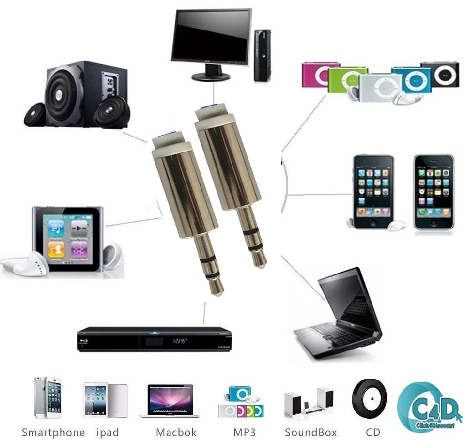 1m Yellow Coiled 3.5mm AUX Cable Mini Jack To Jack Male Audio Auxiliary Lead PC - Image 2 of 2