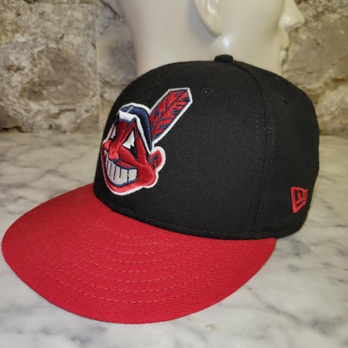Vintage Cleveland Indians Hat New Era Fitted 7 Black Red Wool Chief Wahoo USA - Picture 8 of 13