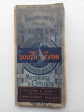 Vintage Batholomew's South Devon Cloth Map c1920s Half Inch To Mile Sheet 36 