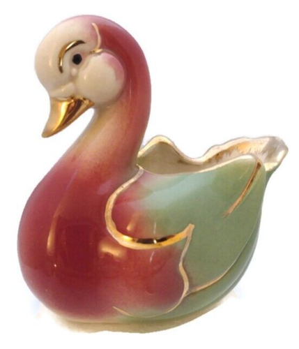 Vintage Duck Planter Ceramic Gold Accents Mauve And Minty Green Adorable! - Picture 1 of 9