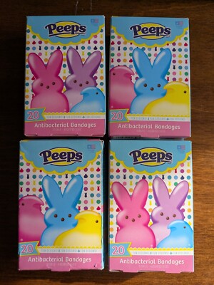 Lot of 4 Peeps Antibacterial Adhesive Bandages Bandaids- 20ct Per Box 