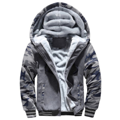 Mens Thick Warm Fleece Lined Hoodie Winter Zip Up Coat Jacket - Main Image