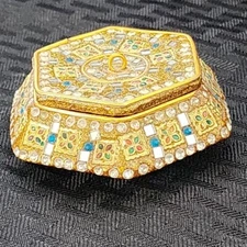 Vintage Two's Company Bejeweled Gold Trinket Box Made India 1990s Jewelry Box