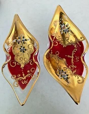 Vintage Murano Glass  Venetian Gilded and Enameled Paper Label Unmatched Pair