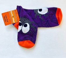 Halloween Spider Low Cut Sparkle Socks Size 4-10 NWT Purple/Orange
