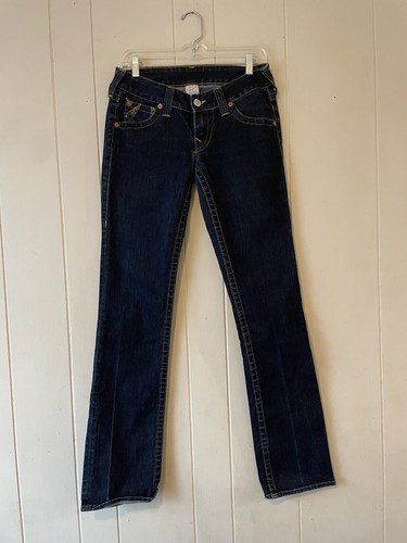 True Religion Vintage Womens Painted Horseshoe Jeans Dark Wash Tag Size 28 Retro - Picture 2 of 14