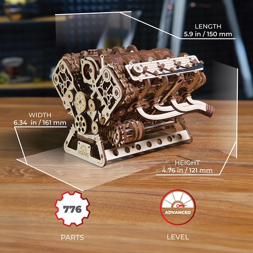 UGEARS V8 Motor Maqueta Kit 3D Rompecabezas Madera para Adultos Kits DIY de Regalo - Imagen 15 de 15