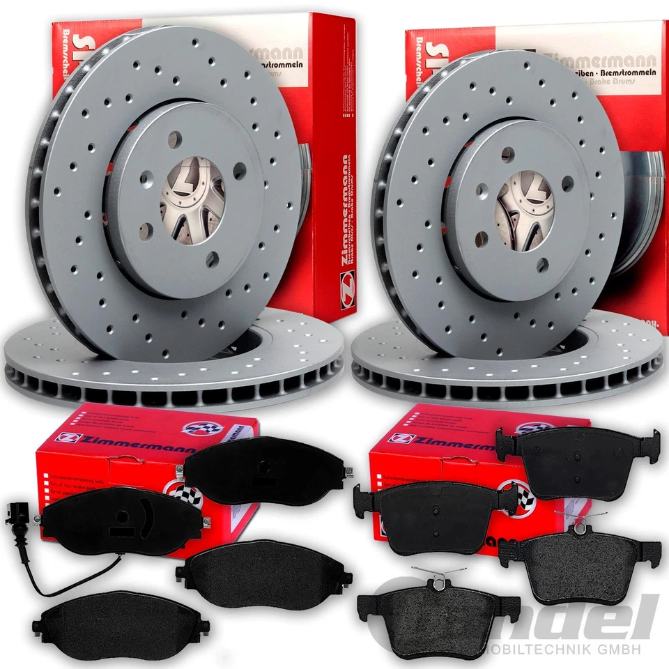Zimmermann dischi freno sportivi + pastiglie anteriori + posteriori per VW Golf 7 R + Audi S3