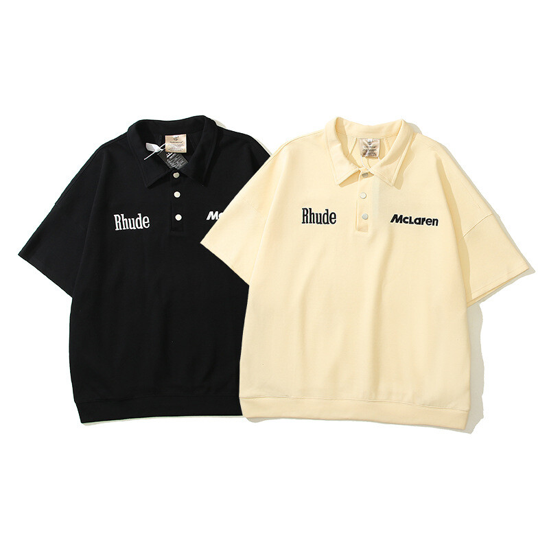 NEW RHUDE Men’s High-Quality 100% Cotton Lapel Polo Short Sleeve Tee Sizes S-2XL