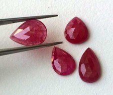 Ruby Glass Filled Cabochons, Faceted Pear Ruby Flat Back Cabochons