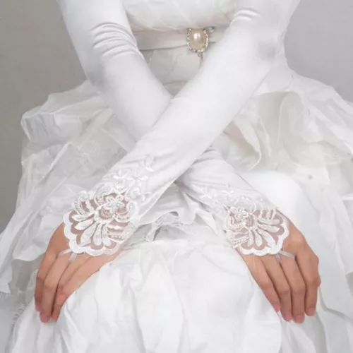 New Women Party Dress Bridal Wedding Fingerless Lace Stretch Satin long Gloves - Picture 5 of 11